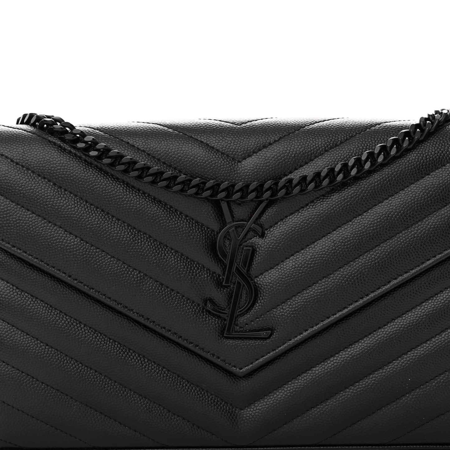 Grain De Poudre Matelasse Chevron Monogram Monochrome Chain Wallet Black