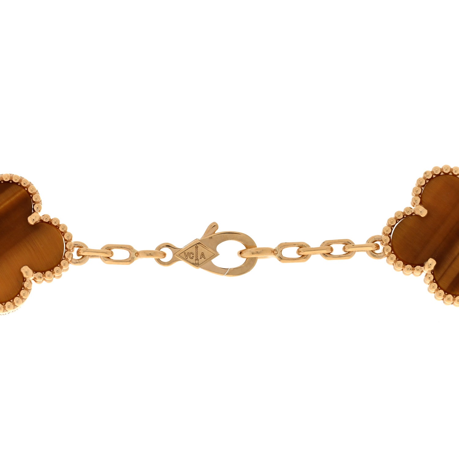 Van Cleef & Arpels 18K Yellow Gold Tiger Eye 10 Motifs Vintage Alhambra Necklace 4 of 4