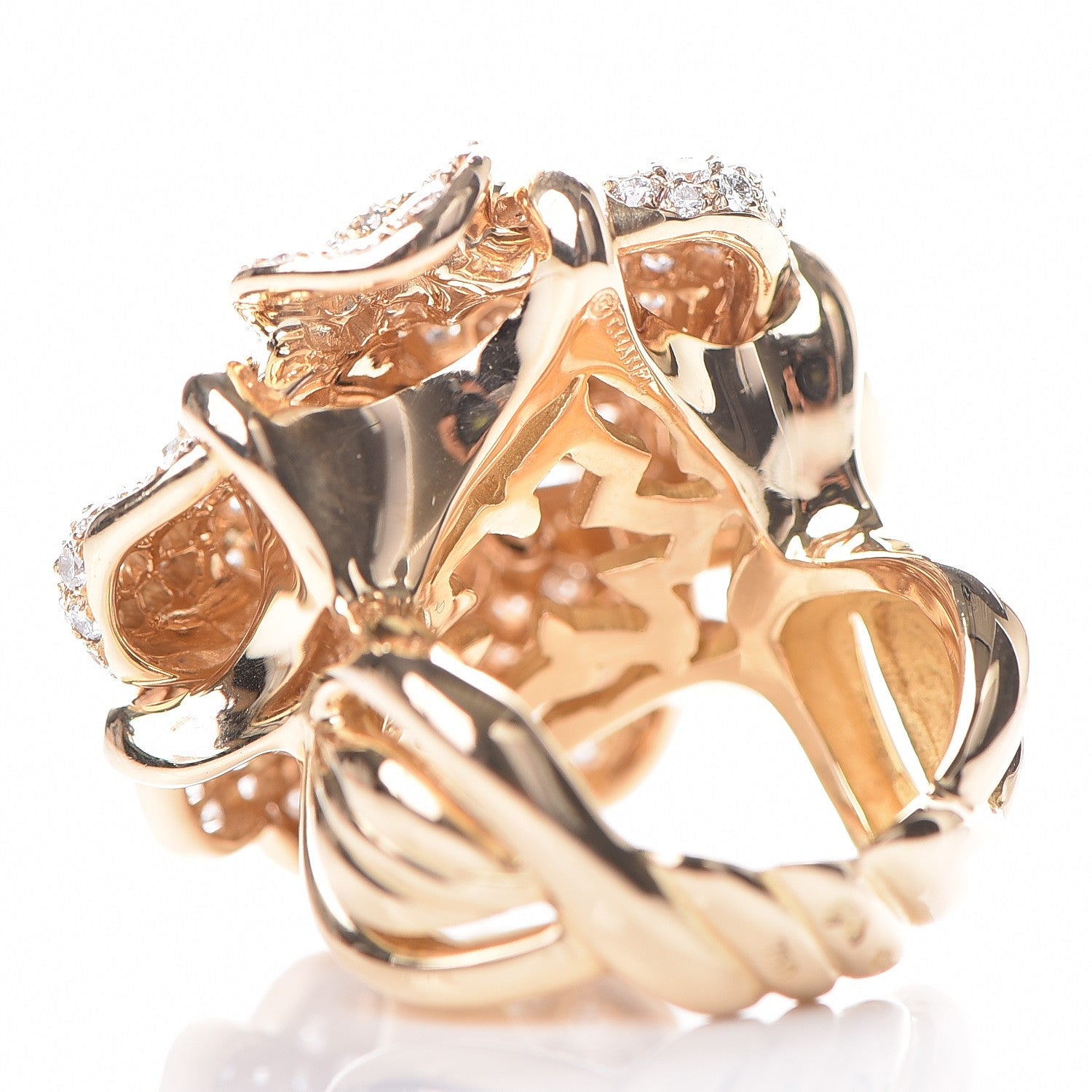 Chanel 18K Yellow Gold Diamond Camellia Ring 5.25 5 of 9