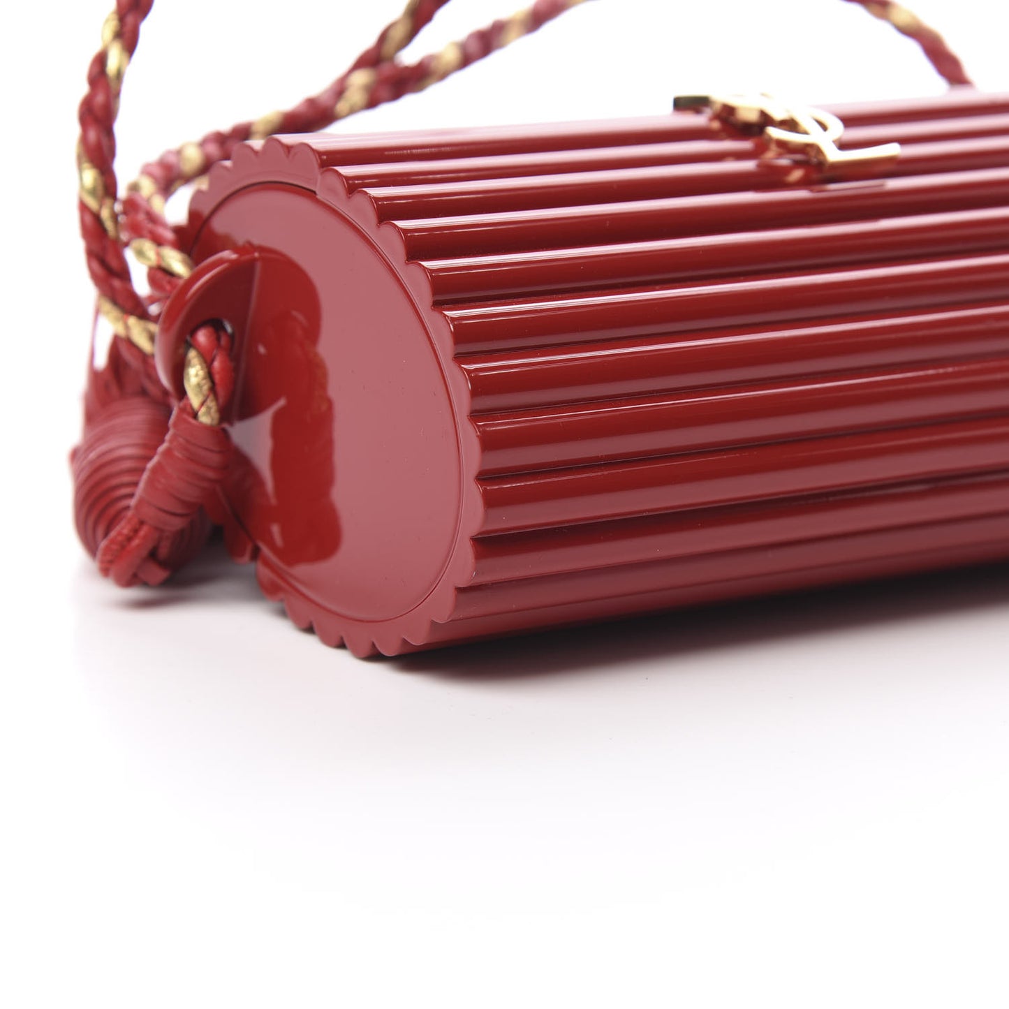 Ribbed Plexiglass Lambskin Fringe Monogram Opium Box Bag Red