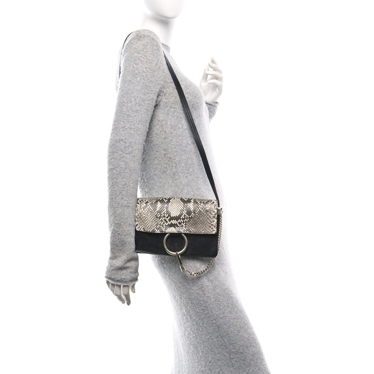 Snakeskin Calfskin Small Faye Shoulder Bag Natural Black