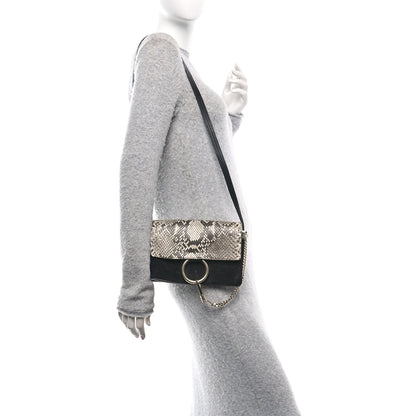 Chloe Snakeskin Calfskin Small Faye Shoulder Bag Natural Black 3 of 11