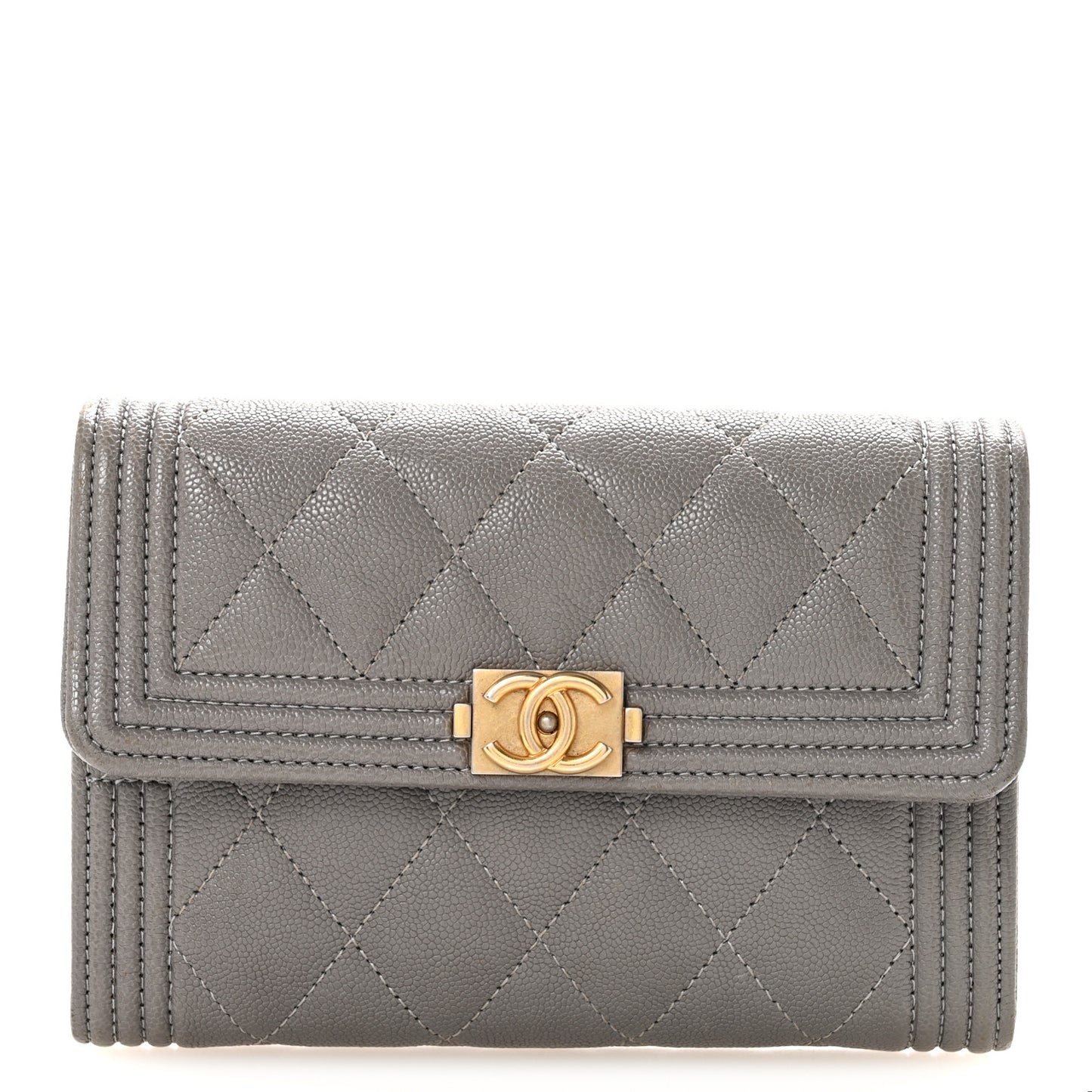 Caviar Quilted Medium Boy Flap Wallet Grey