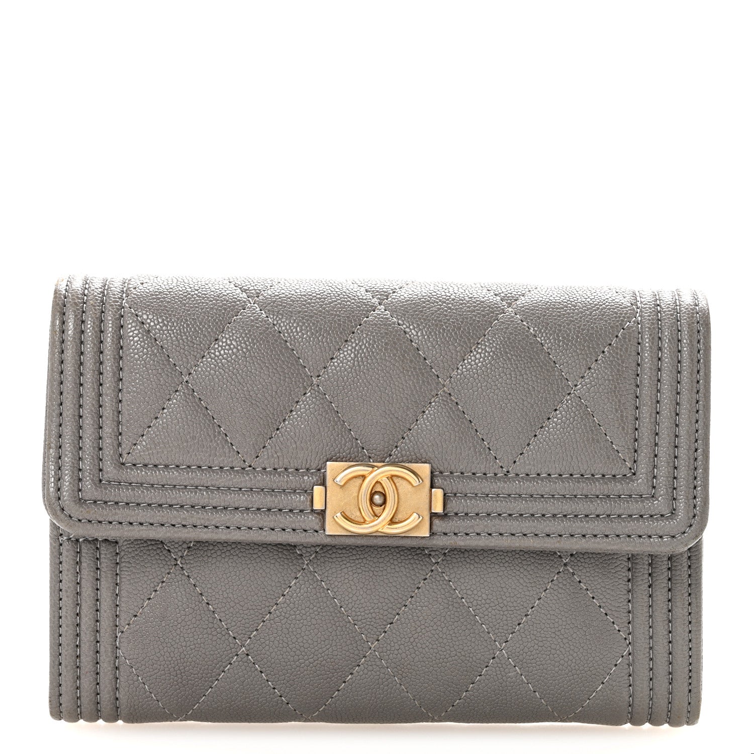 Chanel Caviar Quilted Medium Boy Flap Wallet Grey 1 of 10