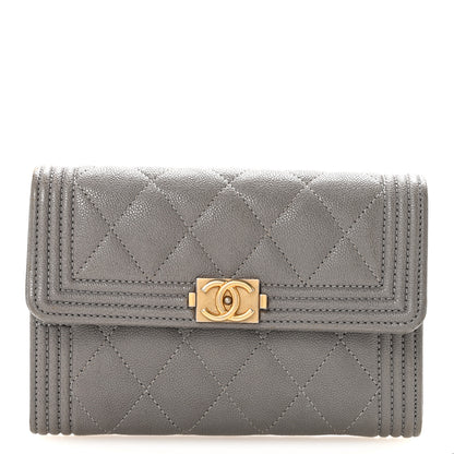 Chanel Caviar Quilted Medium Boy Flap Wallet Grey 1 of 10