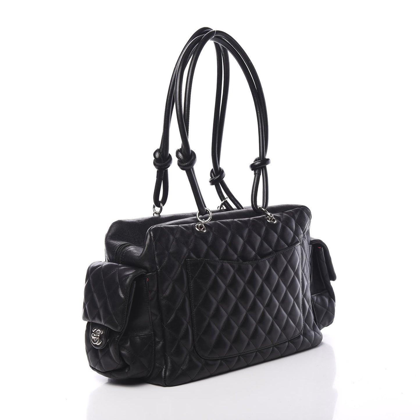 Calfskin Quilted Large Cambon Multipocket Reporter Black White