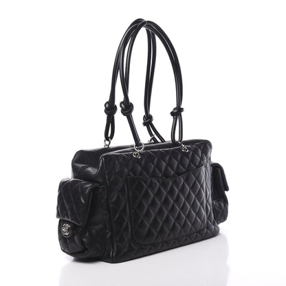 Chanel Calfskin Quilted Large Cambon Multipocket Reporter Black White 2 of 11