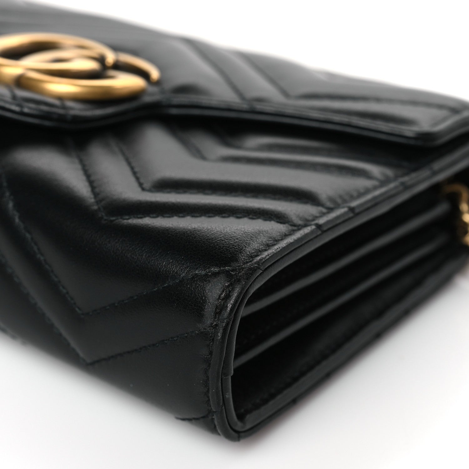 Gucci Calfskin Matelasse GG Marmont Chain Wallet Black 9 of 10
