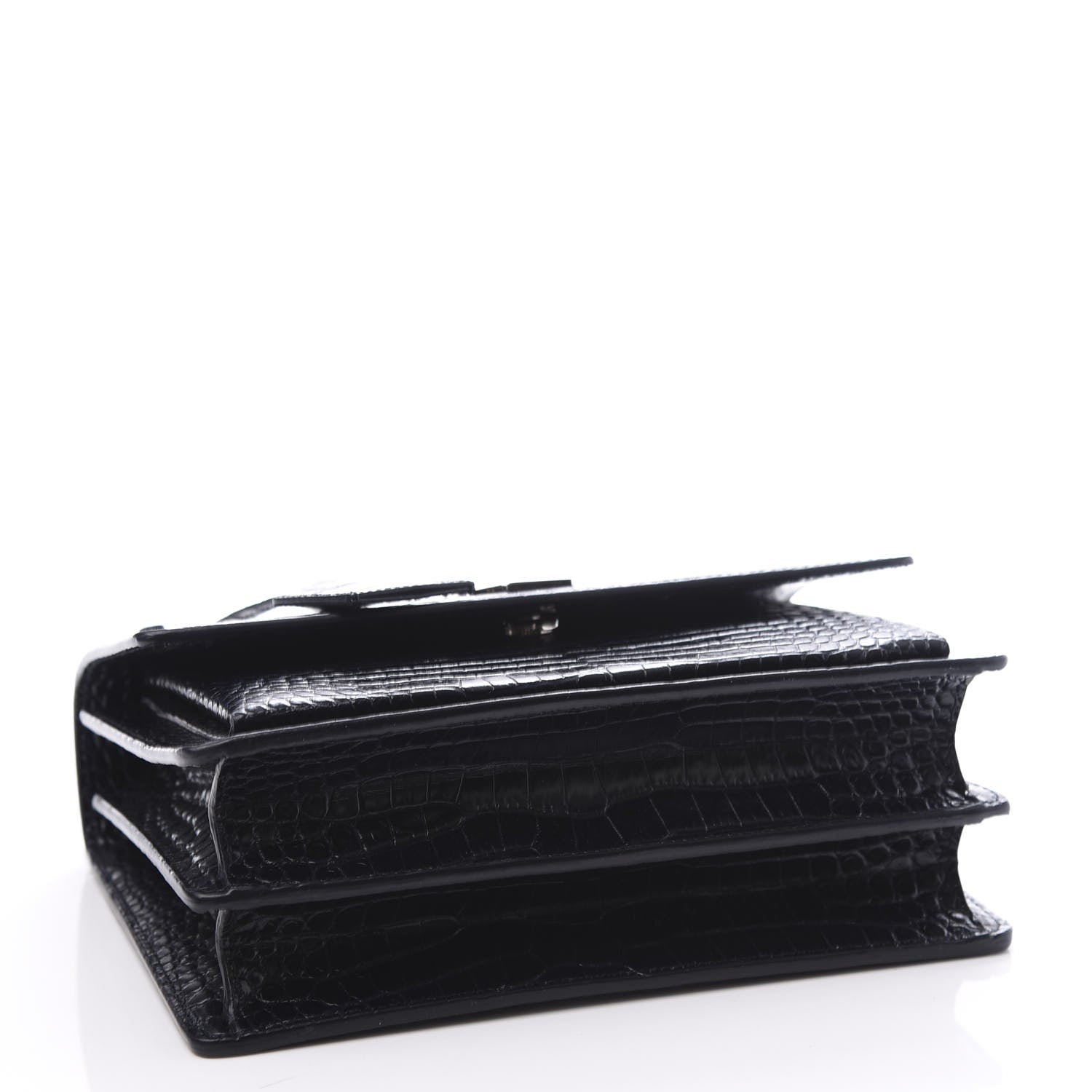 Saint Laurent Calfskin Crocodile Embossed Medium Monogram Sunset Navy 3 of 9