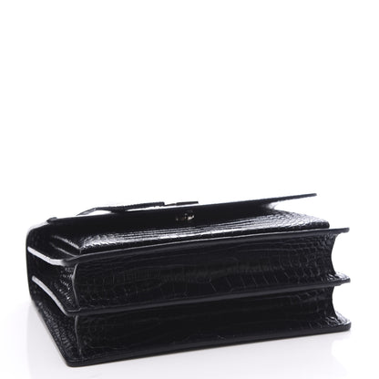 Saint Laurent Calfskin Crocodile Embossed Medium Monogram Sunset Navy 3 of 9