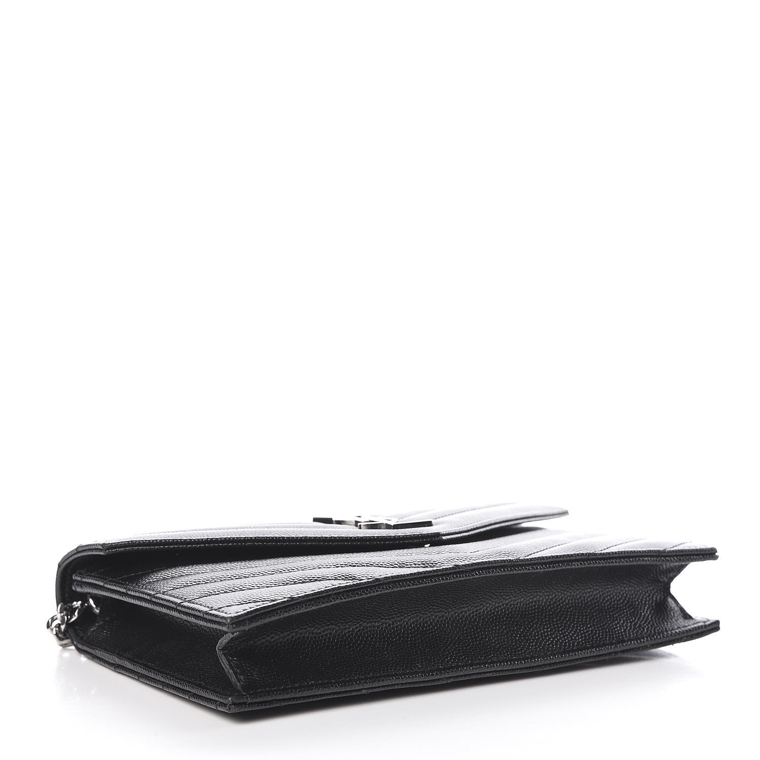 Saint Laurent Grain De Poudre Matelasse Chevron Monogram Envelope Chain Wallet Black 4 of 9