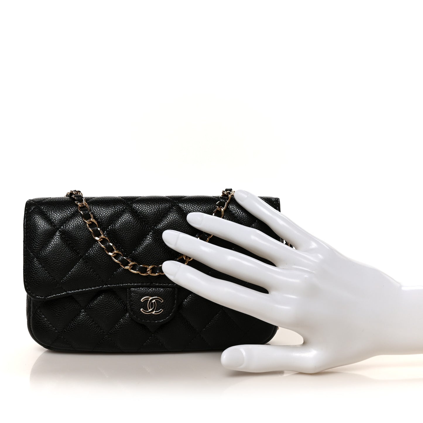 Caviar Quilted Flap Phone Holder With Chain Black Black