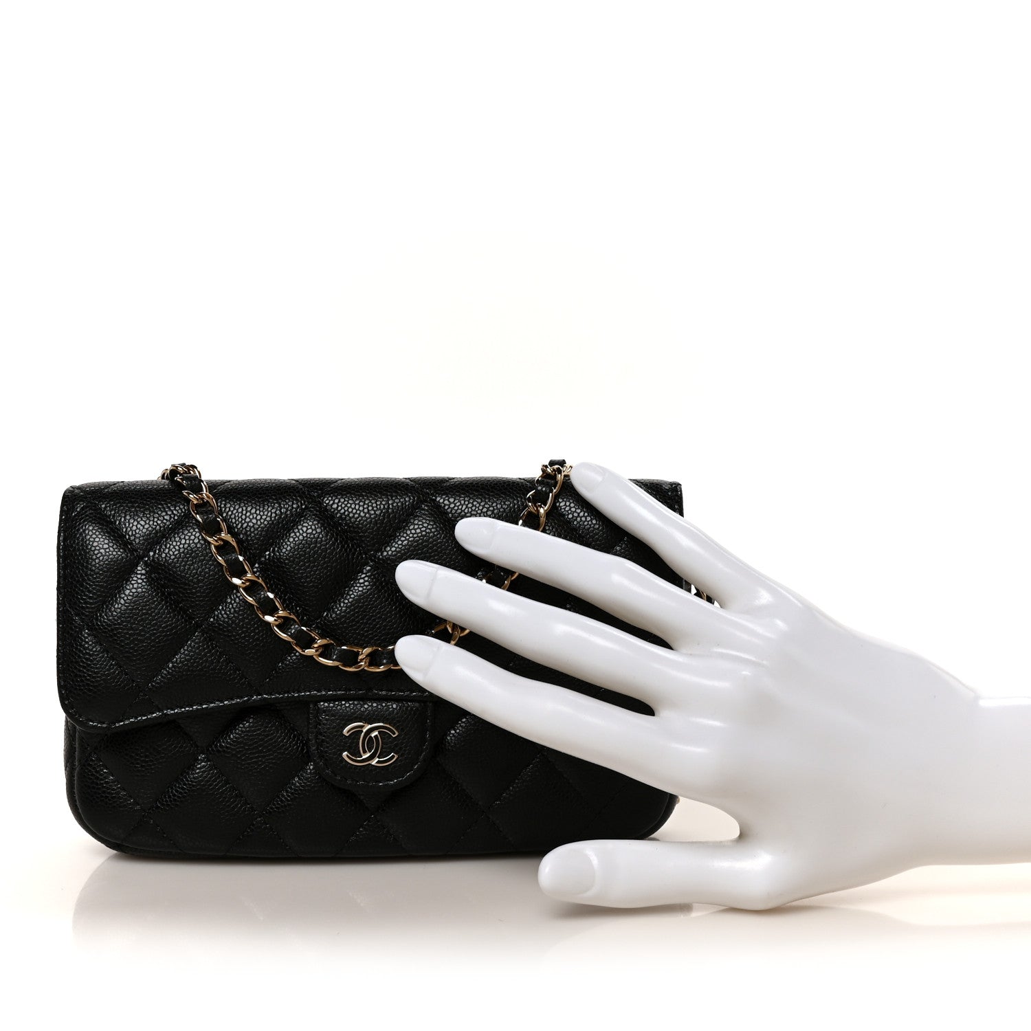 Chanel Caviar Quilted Flap Phone Holder With Chain Black Black 3 of 14