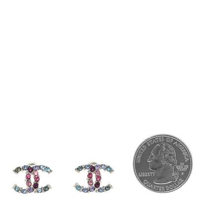 Chanel Crystal CC Earrings Silver Multicolor 2 of 4