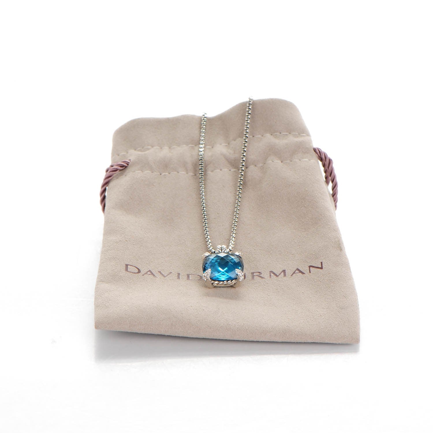 David Yurman Sterling Silver Diamond Blue Topaz 14mm Chatelaine Pendant Necklace 4 of 5