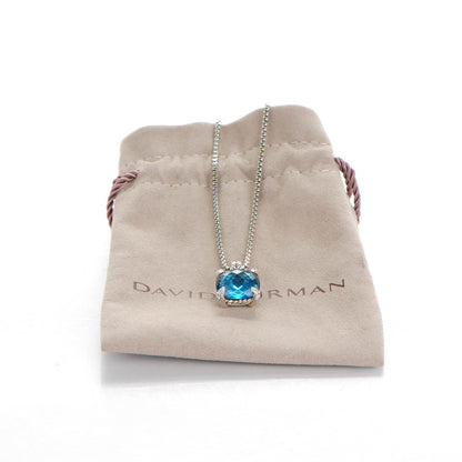David Yurman Sterling Silver Diamond Blue Topaz 14mm Chatelaine Pendant Necklace 4 of 5