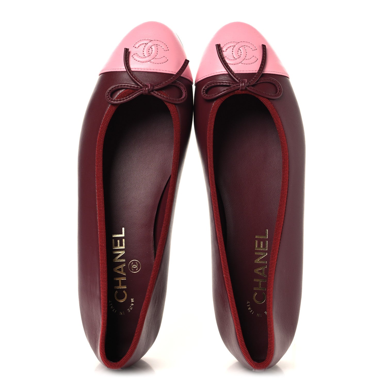 Chanel Lambskin Cap Toe CC Ballerina Flats 39 Burgundy Pink 2 of 10