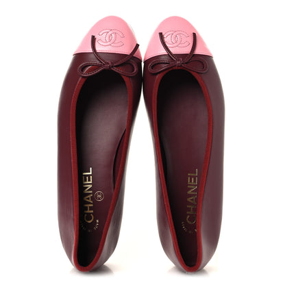 Chanel Lambskin Cap Toe CC Ballerina Flats 39 Burgundy Pink 2 of 10
