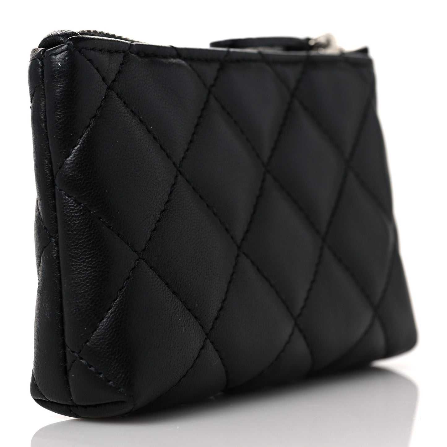 Lambskin Quilted Key Holder Case Black
