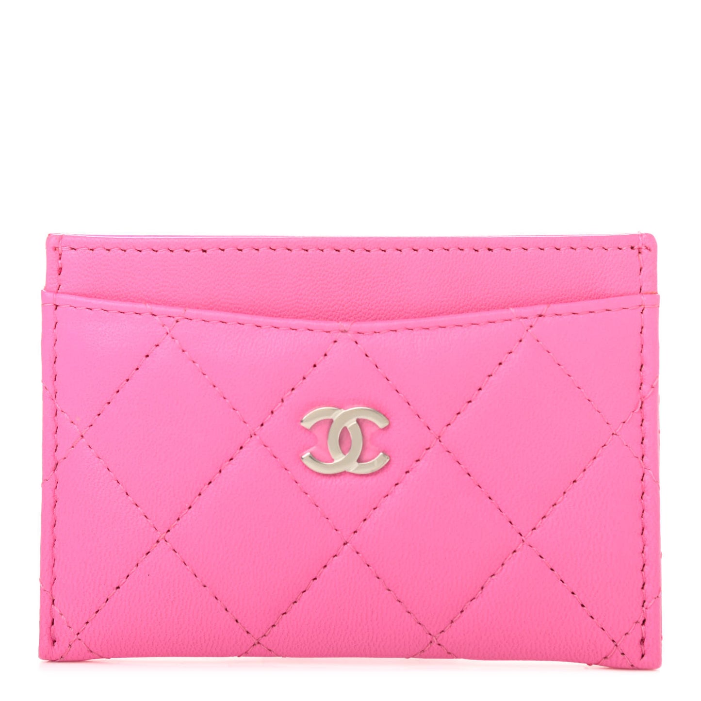 Lambskin Quilted Card Holder Neon Pink