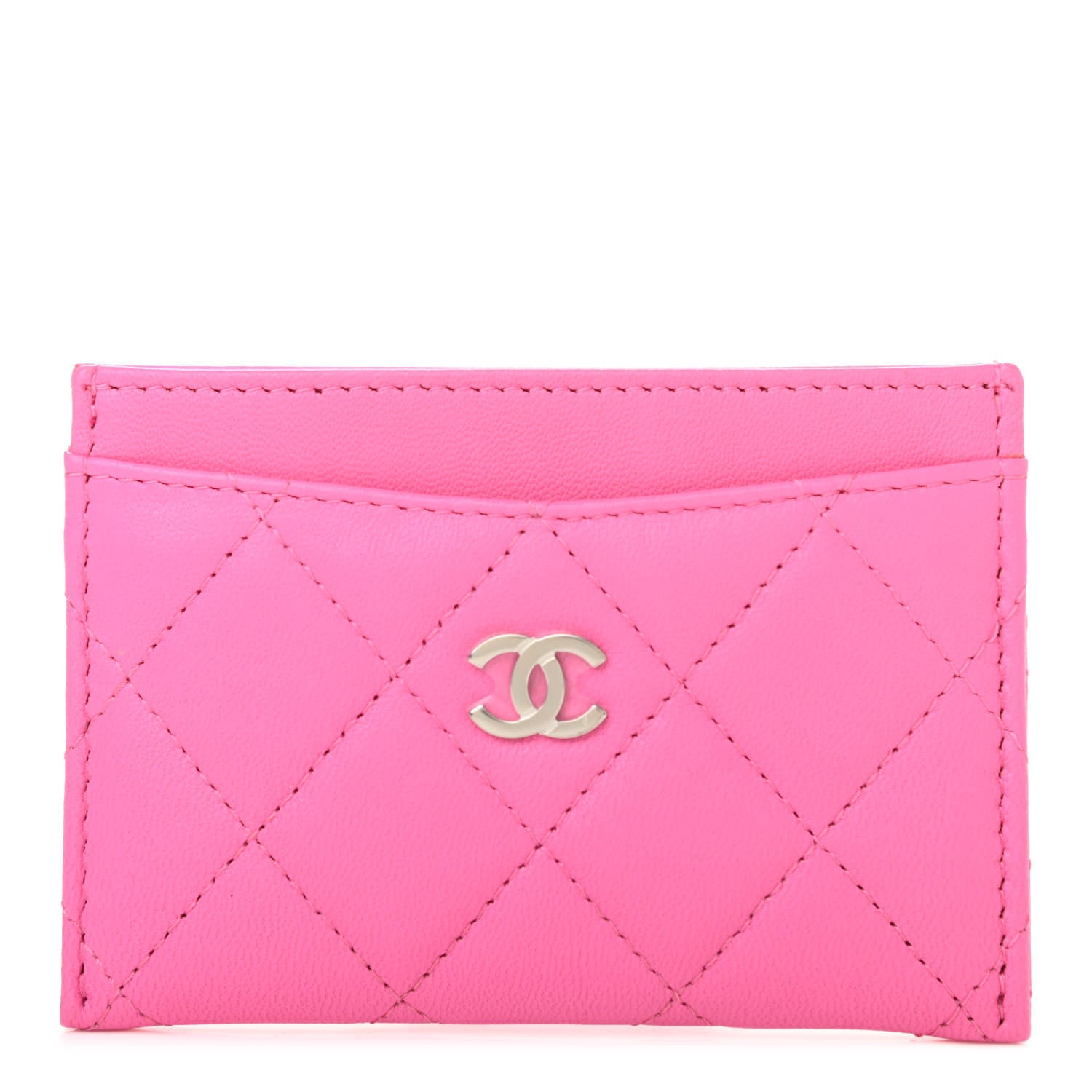 Chanel Lambskin Quilted Card Holder Neon Pink 1 of 8