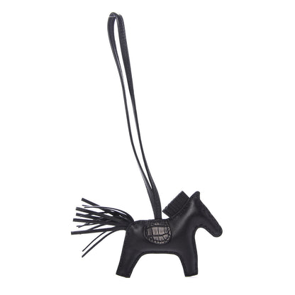 Hermes Milo Lambskin Matte Alligator Touch Grigri Rodeo Horse Bag Charm PM So Black 1 of 4