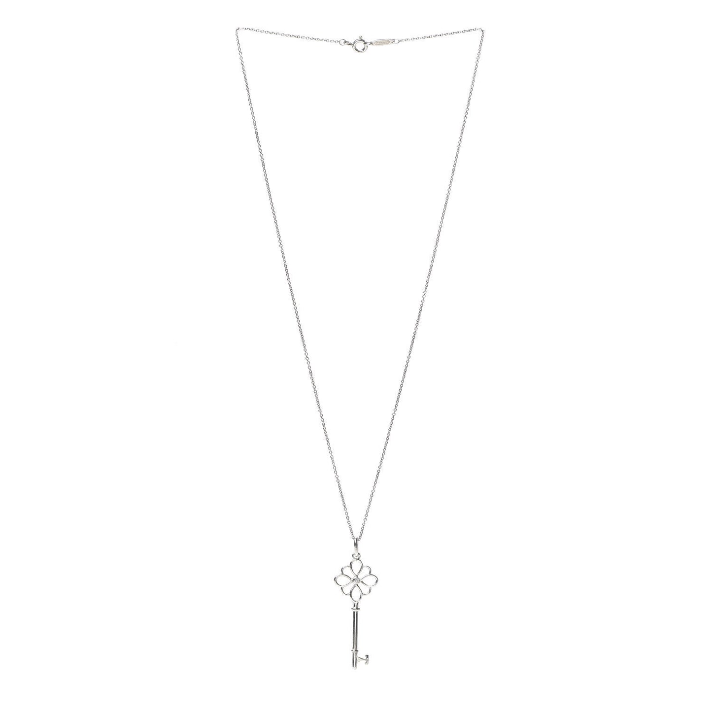 Sterling Silver Diamond Knot Key Pendant Necklace
