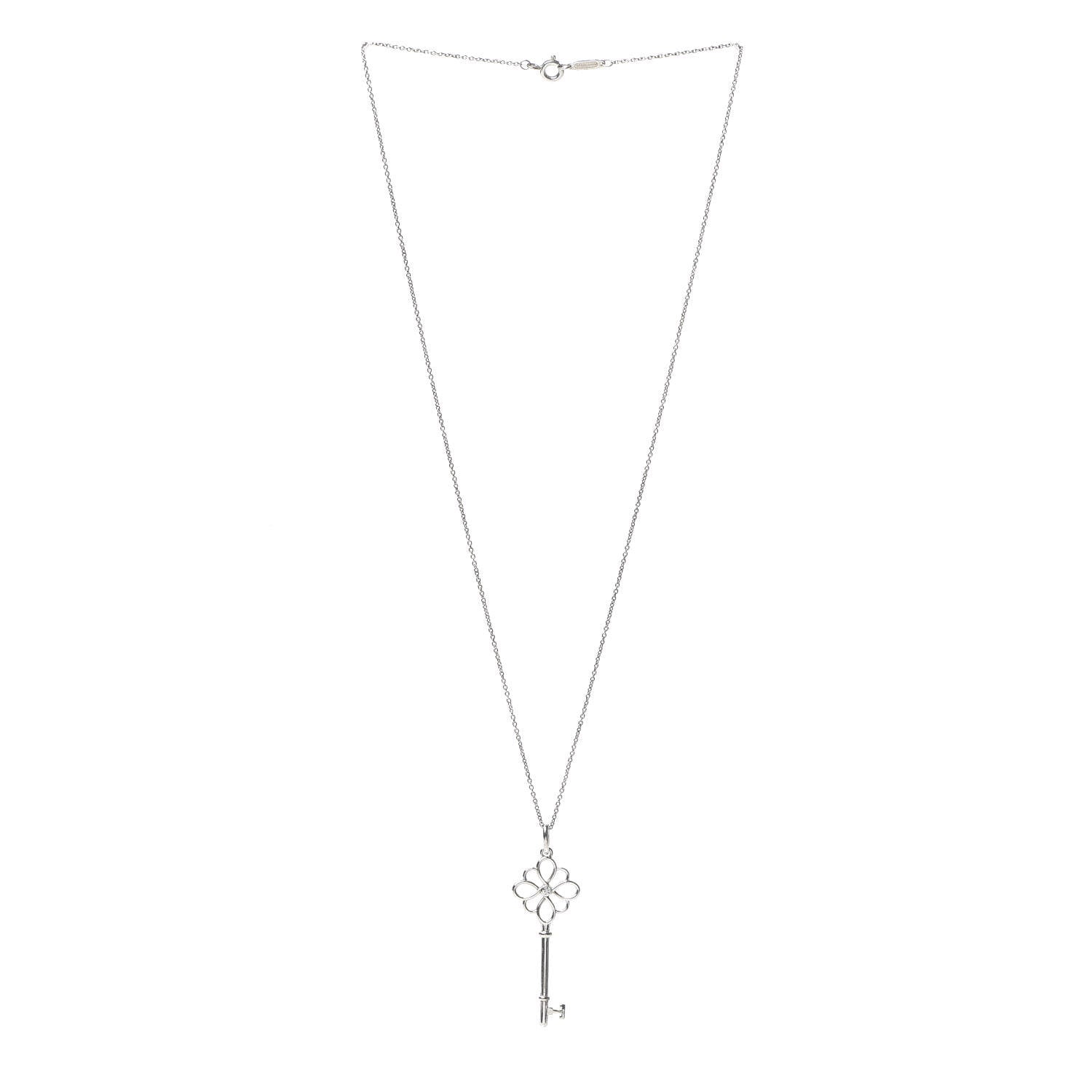 Tiffany Sterling Silver Diamond Knot Key Pendant Necklace 2 of 6