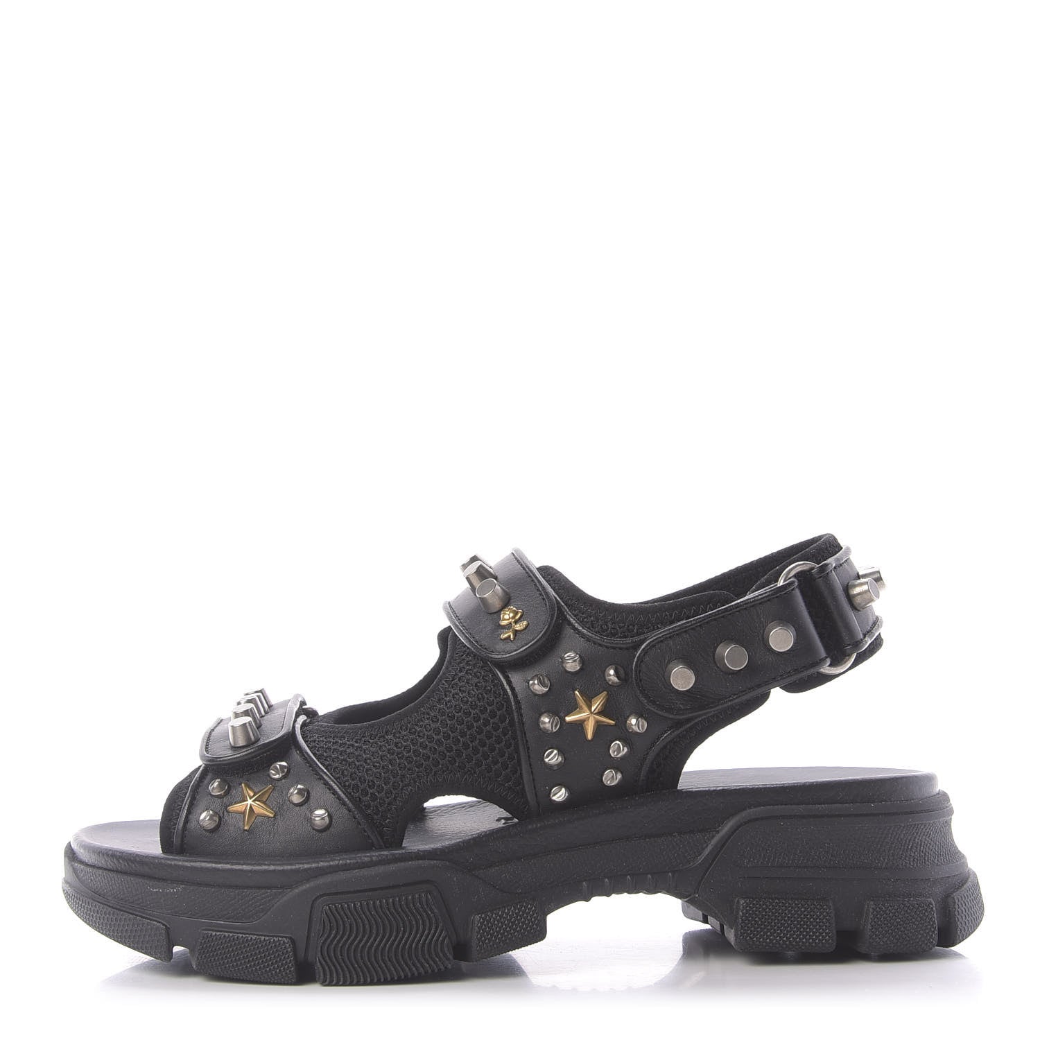 Gucci Nappa Mesh Studded Mens Aguru Sandals 7 Black 624487