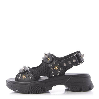 Gucci Nappa Mesh Studded Mens Aguru Sandals 7 Black 1 of 10