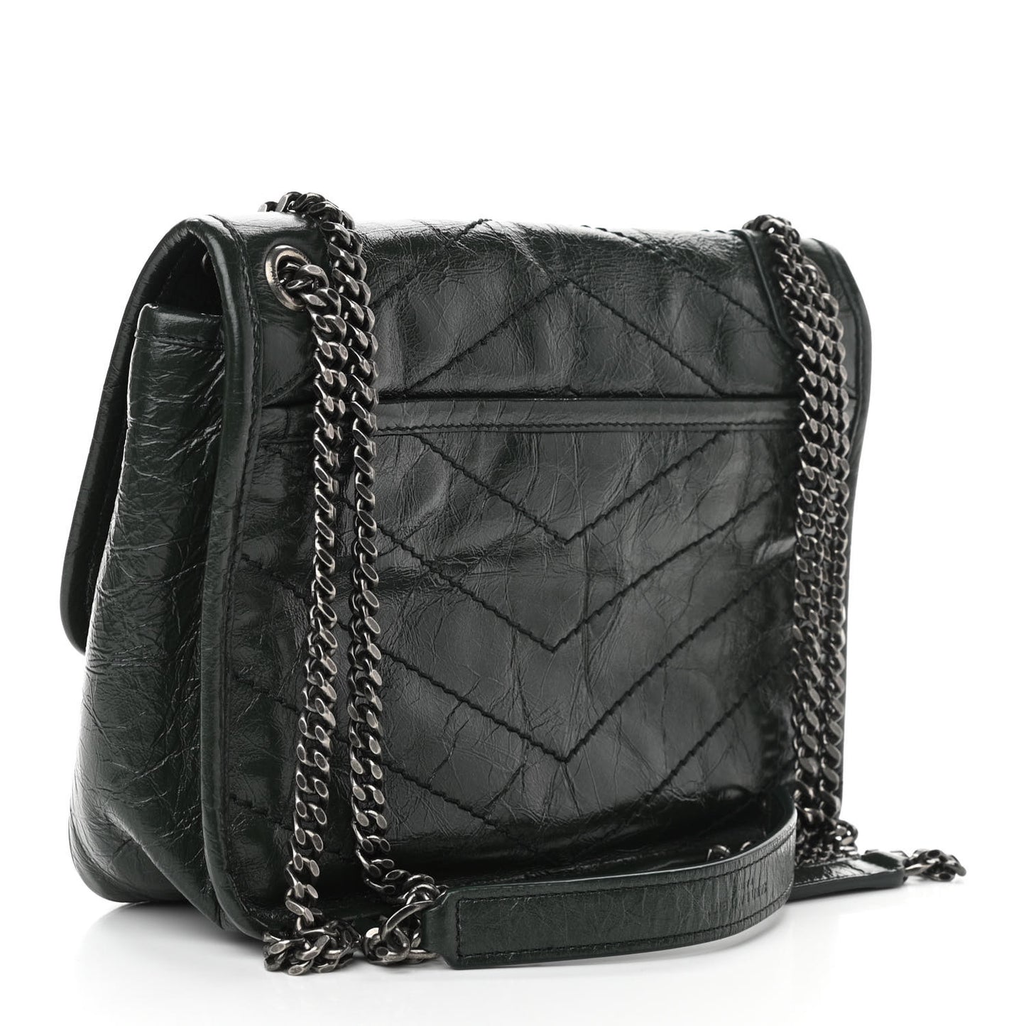 Crinkled Calfskin Matelasse Monogram Baby Niki Chain Satchel Dark Green