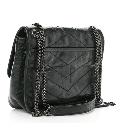 Saint Laurent Crinkled Calfskin Matelasse Monogram Baby Niki Chain Satchel Dark Green 3 of 11