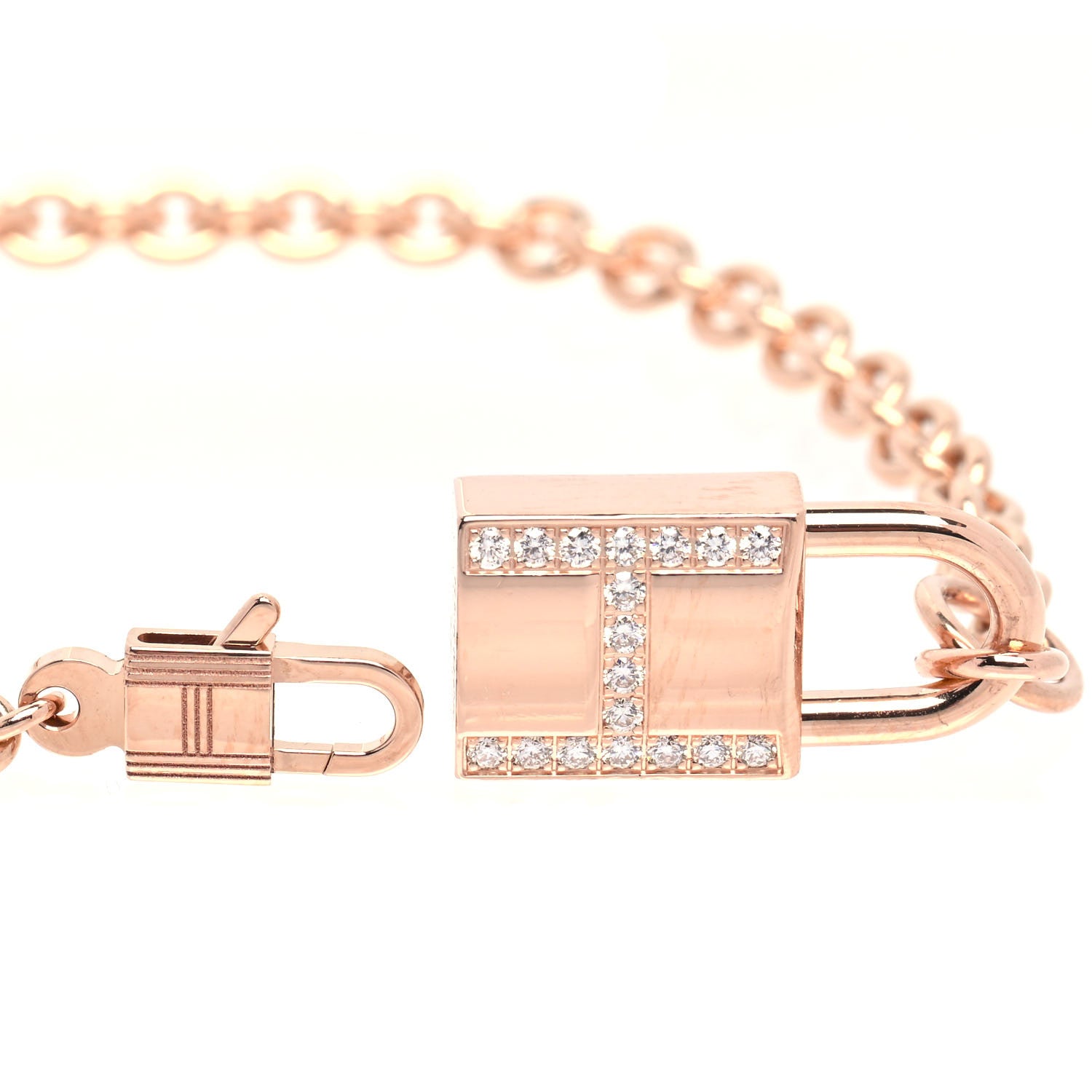 Hermes 18K Rose Gold Diamond Amulettes Cadenas Bracelet SH 3 of 5