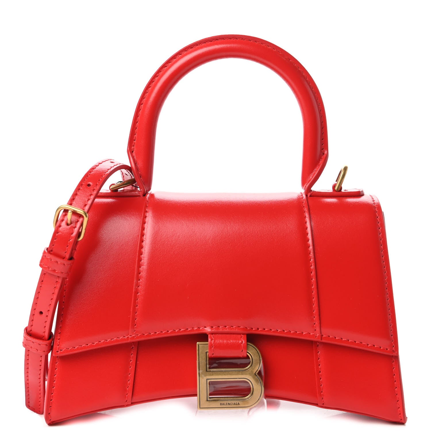 Balenciaga Shiny Box Calfskin Hourglass Top Handle Bag XS Bright Red 1 of 10
