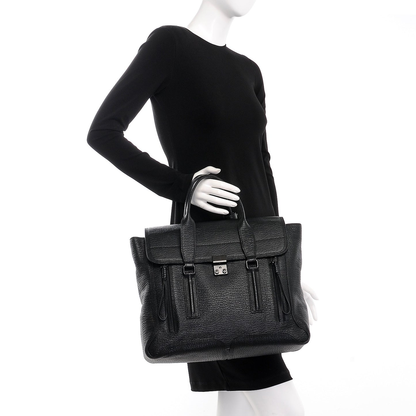3.1 Textured Calfskin Large Pashli Satchel Black