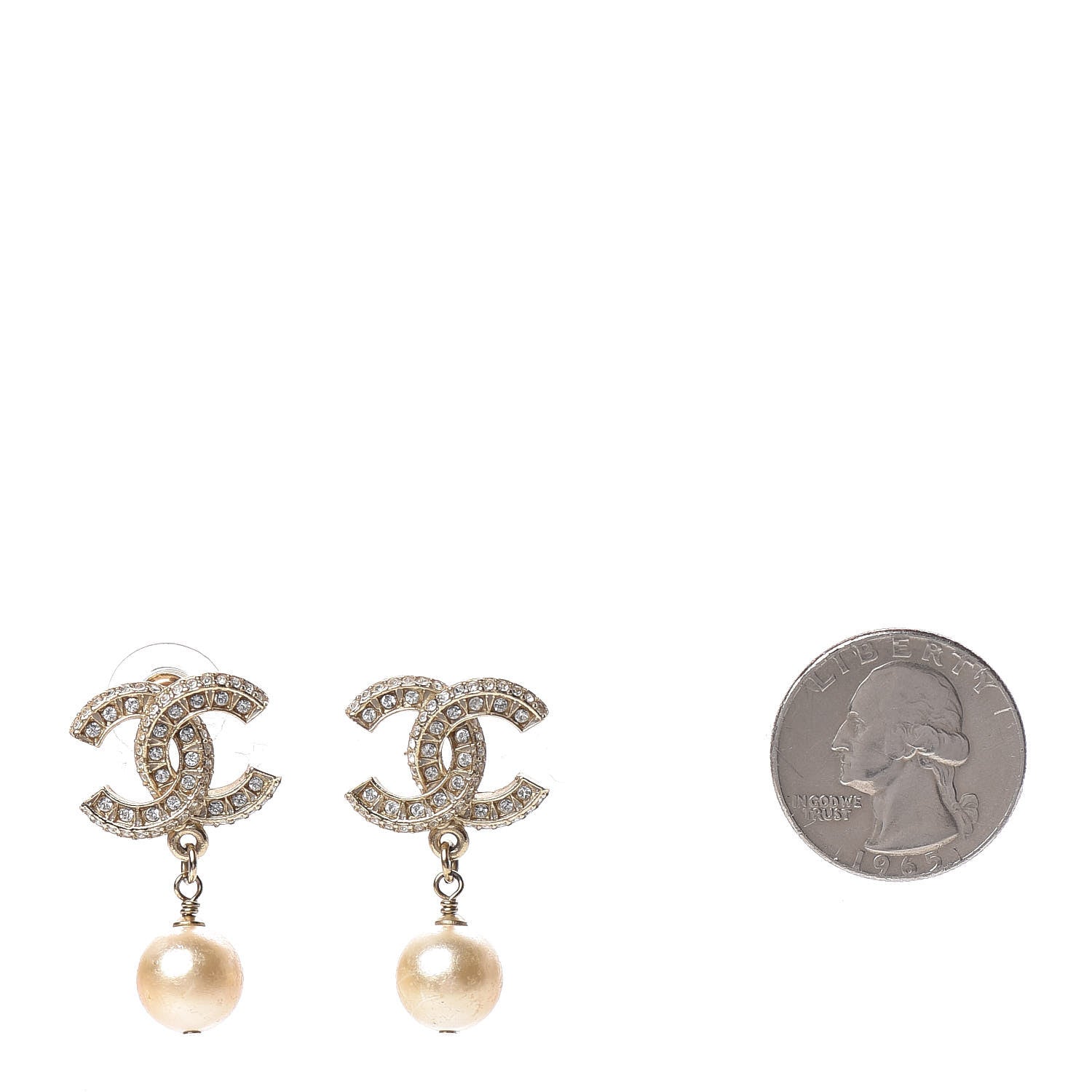 Chanel Crystal Pearl CC Drop Earrings Gold 2 of 5
