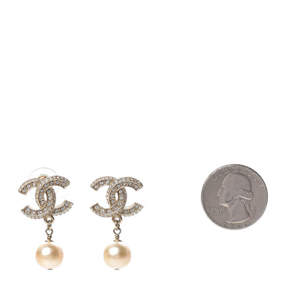 Chanel Crystal Pearl CC Drop Earrings Gold 2 of 5