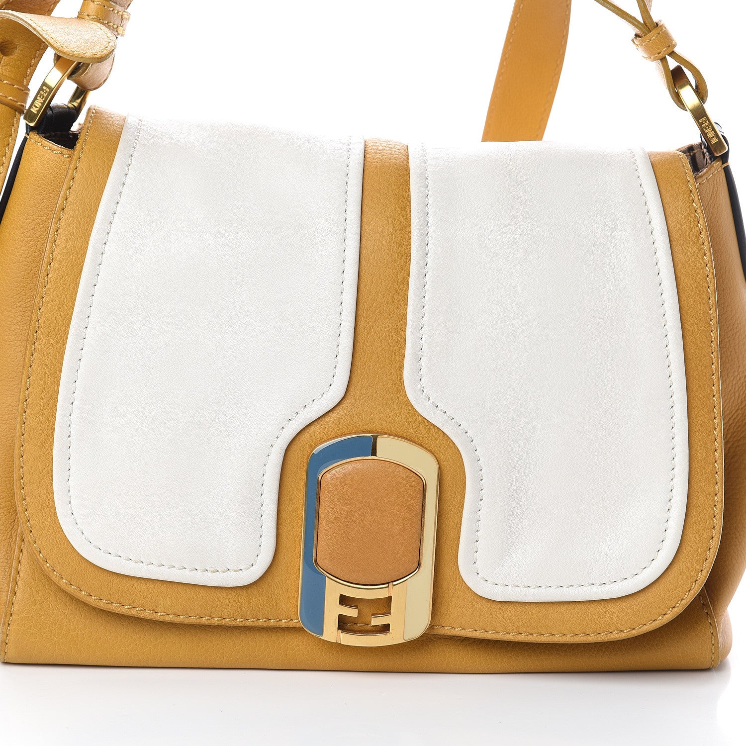Fendi Calfskin Colorblock Anna Shoulder Bag Yellow White 6 of 8