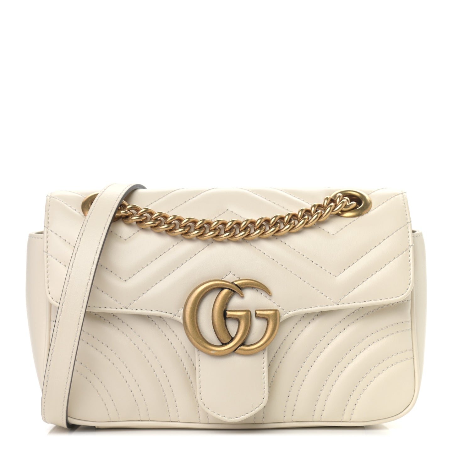 Calfskin Matelasse Mini GG Marmont Shoulder Bag White