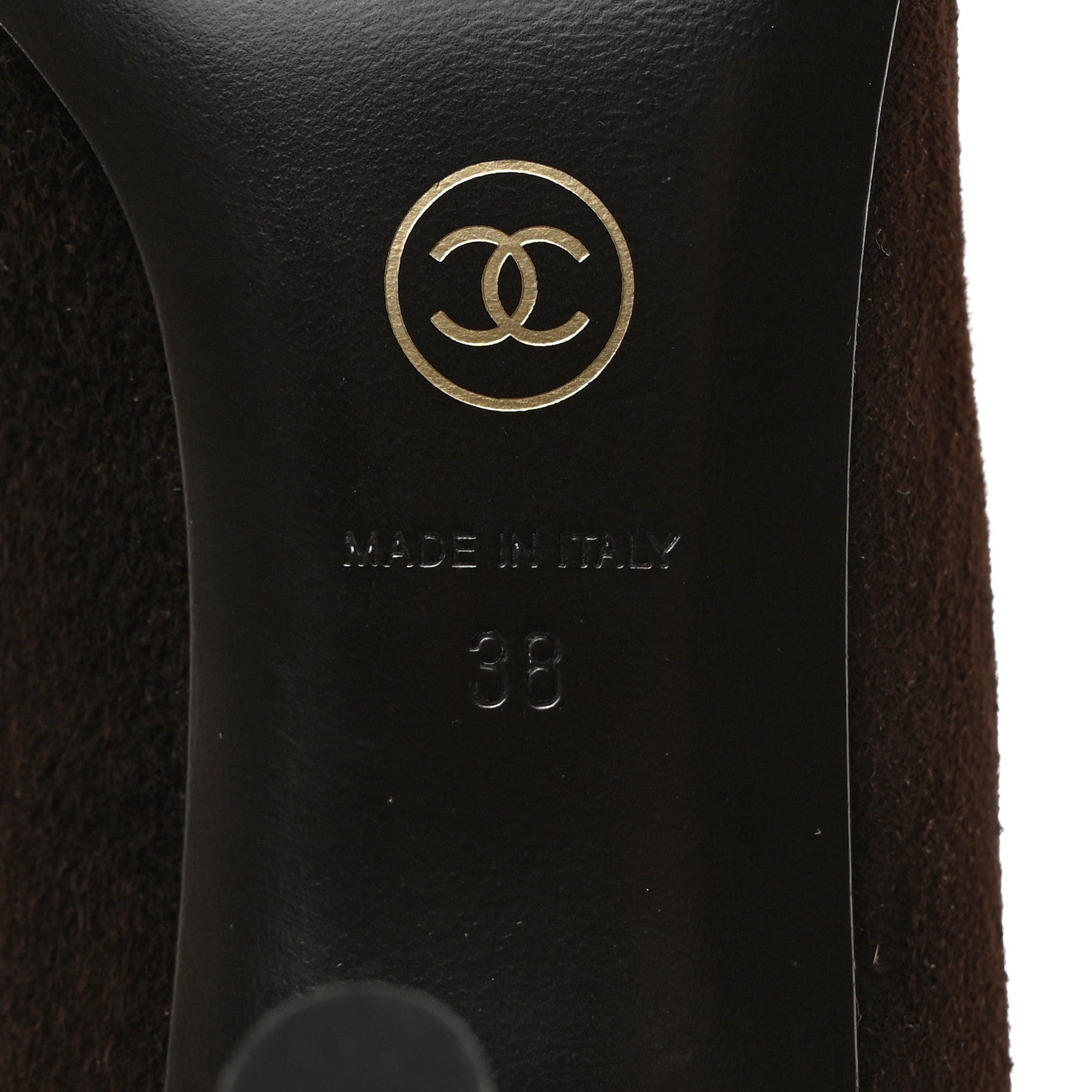 Chanel Kid Suede Patent Calfskin Cap Toe CC Pumps 38 Brown Black 8 of 9