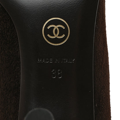 Chanel Kid Suede Patent Calfskin Cap Toe CC Pumps 38 Brown Black 8 of 9