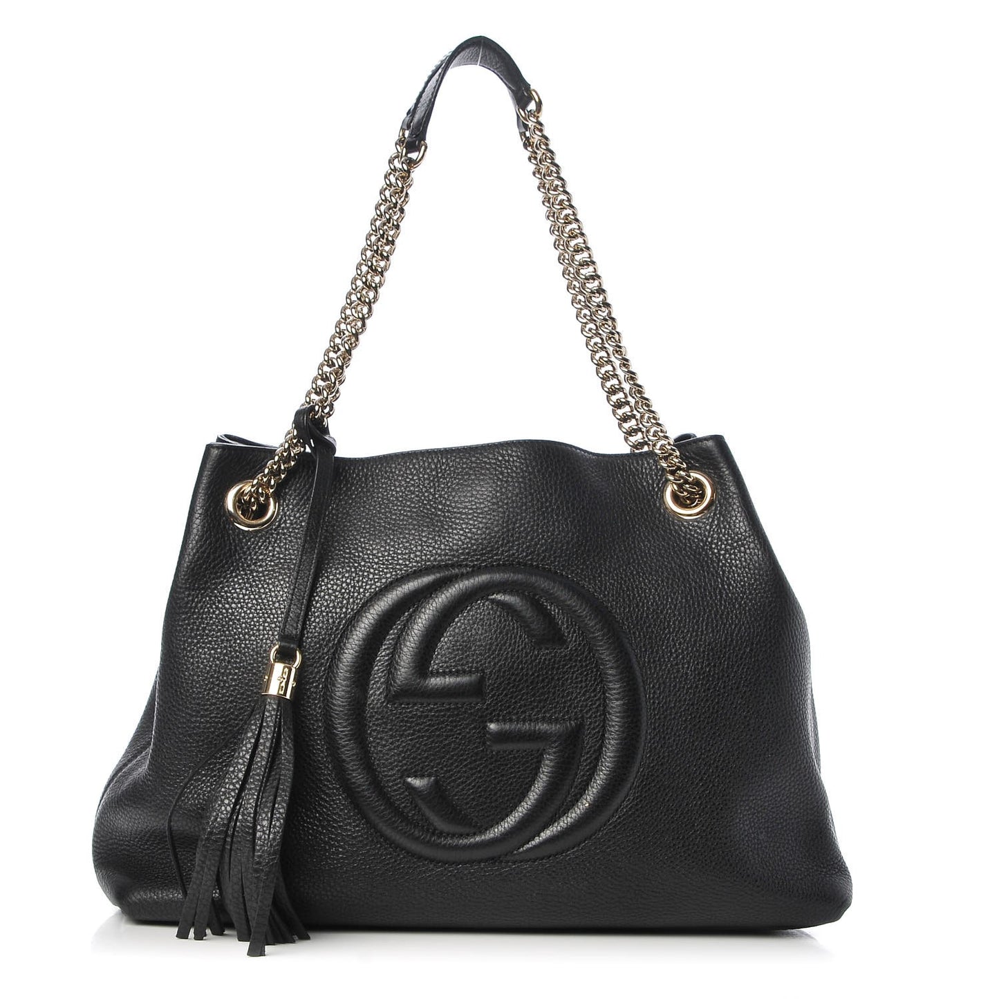 Pebbled Calfskin Medium Soho Chain Shoulder Bag Black
