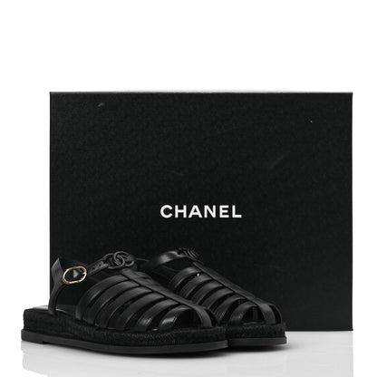 Chanel Lambskin Espadrille Sandals 41 Black 14 of 14