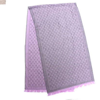 Gucci Wool GG Monogram Reversible New Sten Fringe Scarf Flannel Light Purple 2 of 4
