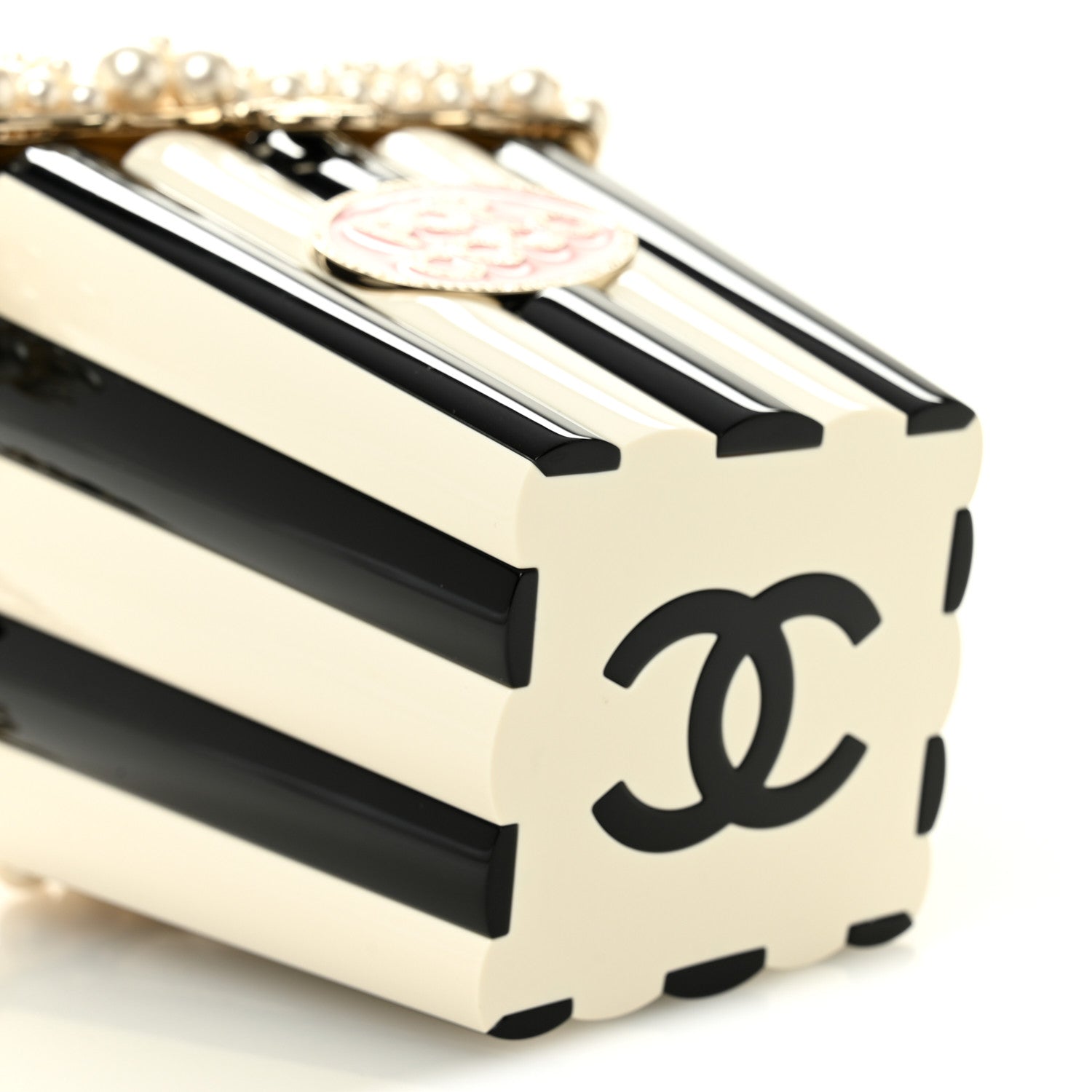Chanel Resin Pearl Crystal Popcorn Bucket Minaudiere Black White Pink 10 of 12