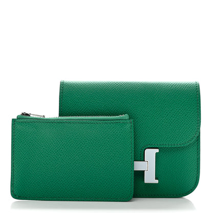 Hermes Epsom Enamel Constance Slim Wallet Vert Jade Bleu Brume 1 of 9