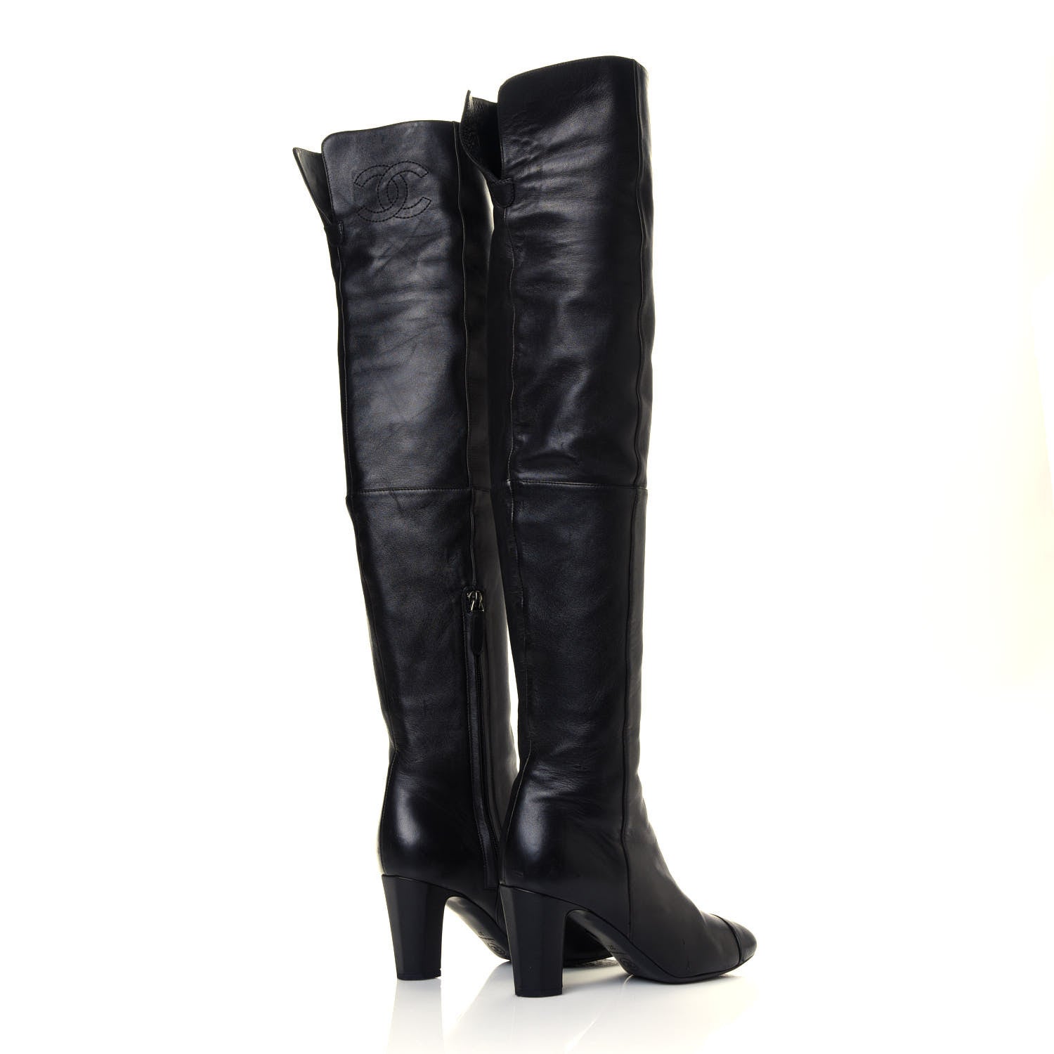 Chanel Calfskin CC Knee High Boots 37 Black 4 of 7
