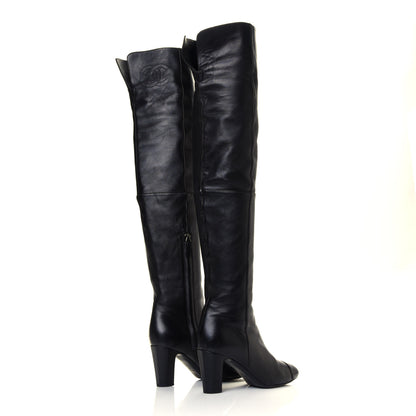 Chanel Calfskin CC Knee High Boots 37 Black 4 of 7