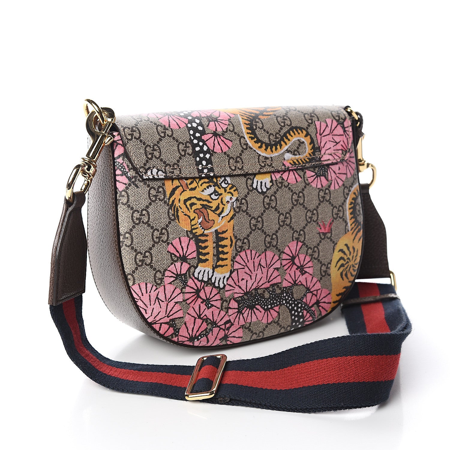 Gucci GG Supreme Monogram Bengal Web Medium Padlock Messenger Shoulder Bag Beige Pink 2 of 9