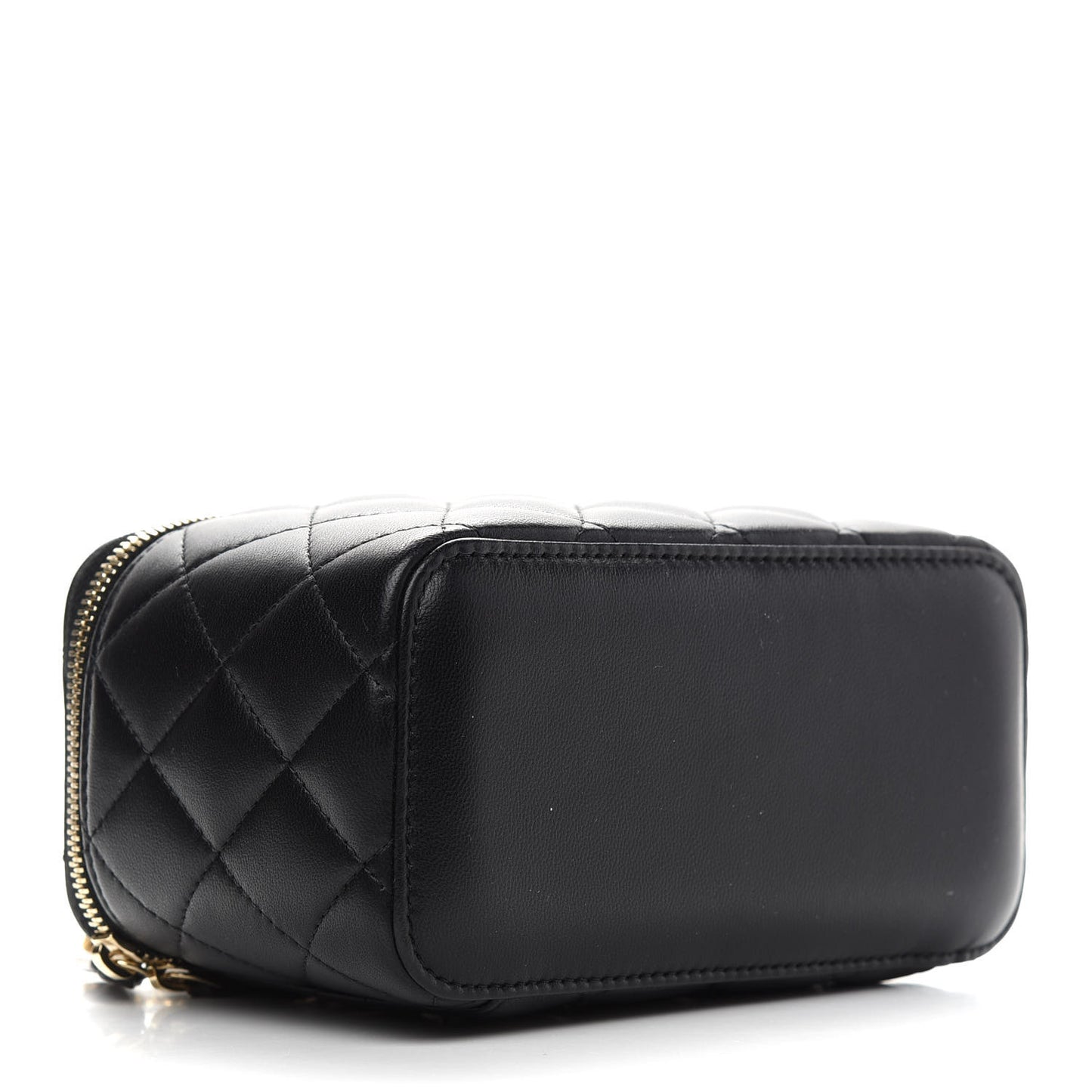Lambskin Quilted Pearl Crush Small Vanity Case With Chain Black
